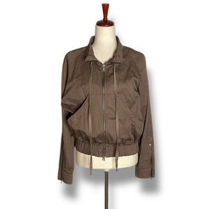 Clu Mocha Brown Cotton Zip Up Bomber Jacket Size Medium